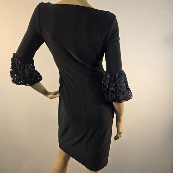 LAUREN RALPH LAUREN Dress Navy Black Lace Bell Sleeve Ruched Sheath Womens Sz 4 - Picture 9 of 12